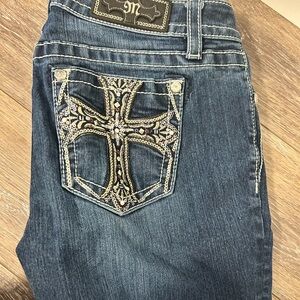 Miss Me Women's Boot Cut Jeans - Blue with Embellished Cross